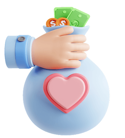 Donation bag with money and heart