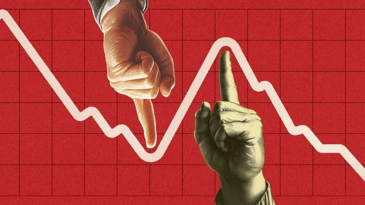 Two hands tracing the rise and fall of an opportunity graph
