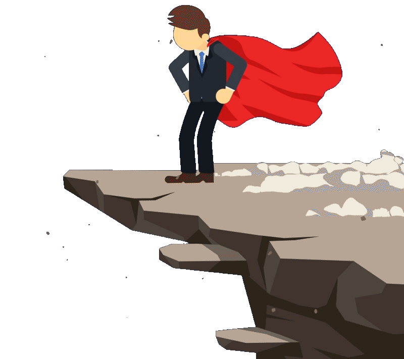 Animated superhero standing on a cliff