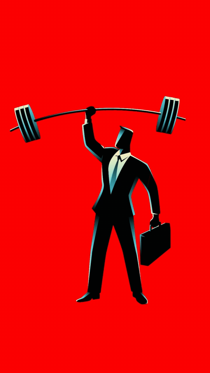 Animated business leader lifting a barbell